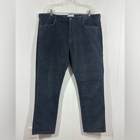 Calvin Klein Mens Slim Fit Corduroy Pants Sz 40x32 Dark Gray Casual Flat Front - Picture 1 of 10
